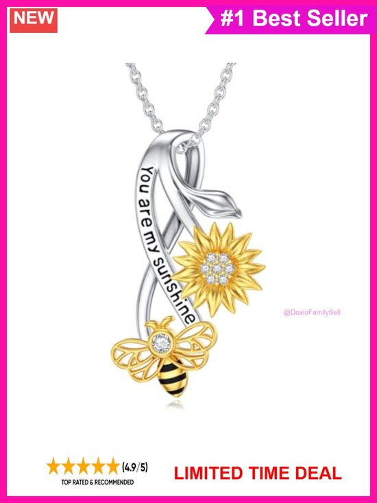 Jewelry - Pre-Owned 925 Sterling Silver Lab Grown Diamond Bee Sunflower Pendant Necklace
